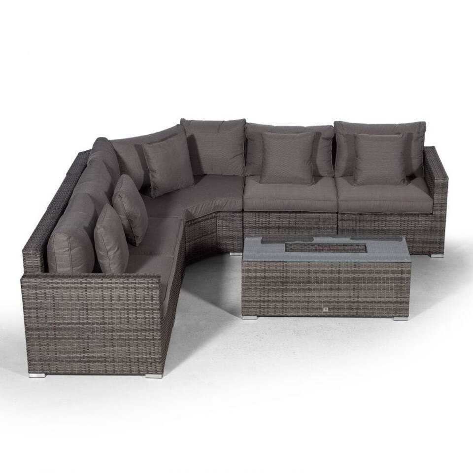 image 1 of Santorini L Shape Modular 5 Seat Rattan Corner Sofa Set With Large Drinks Cooler Coffee Table Grey | Grey