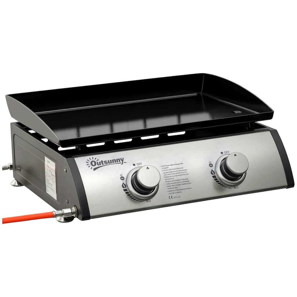 image 1 of Outsunny Portable Gas Plancha Barbecue Grill with 2 Stainless Steel Burner