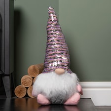 46cm Plush Christmas Bearded Gonk with Pink & Silver Sequined Hat Christmas Decoration