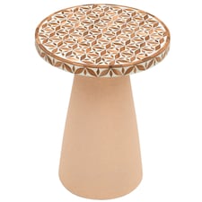 Inlay Acacia Wood Floral Side Table Brown