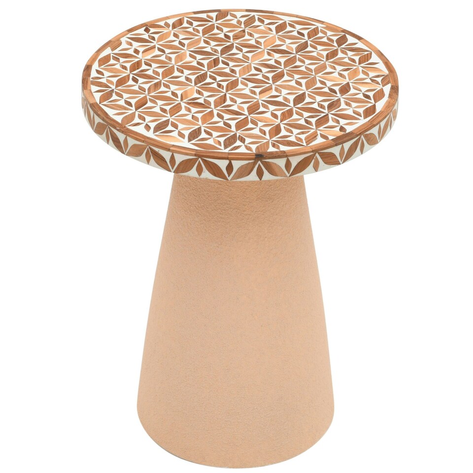 image 1 of Inlay Acacia Wood Floral Side Table Brown