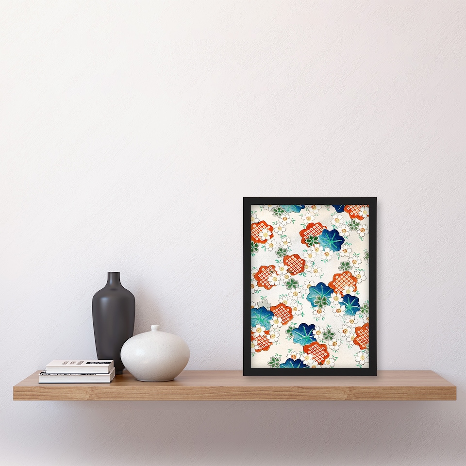 image 1 of Shin Bijutsukai Framed Wall Art Print Vintage Floral Flower Pattern Home Décor