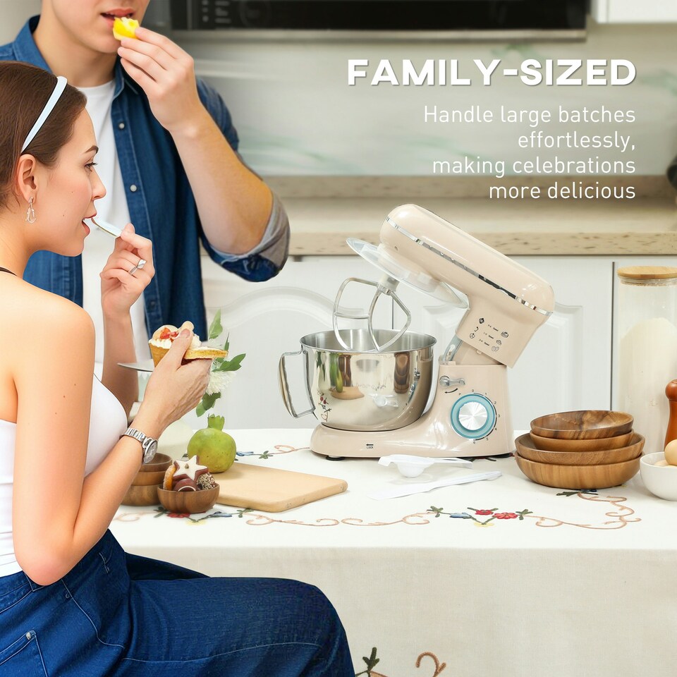 image 1 of HOMCOM Electric Stand Mixer, 4.5L Food Mixer with Dough Hook, Whisk, Beige
