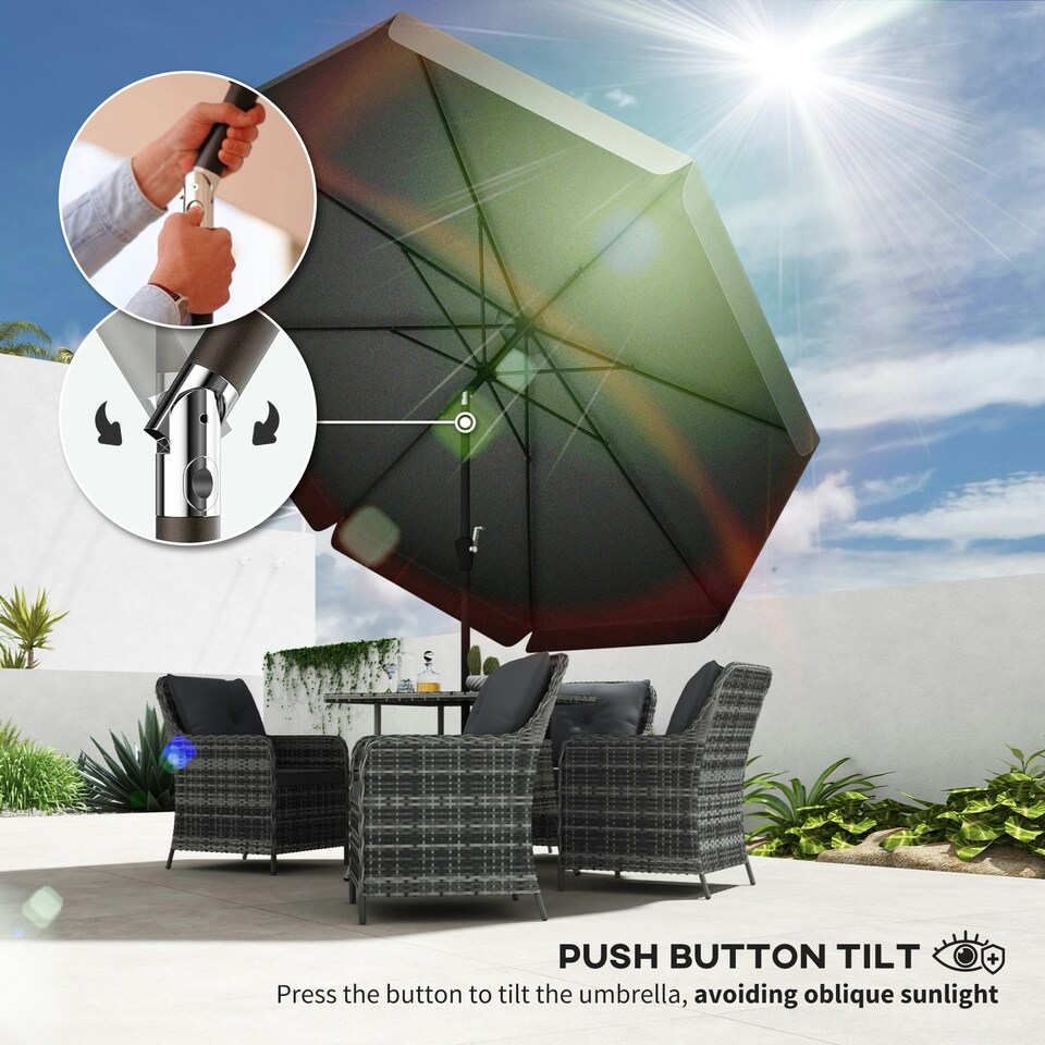 image 1 of Outsunny 2.7m Patio Umbrella Garden Parasol with Crank, Ruffles, 8 Ribs, Black