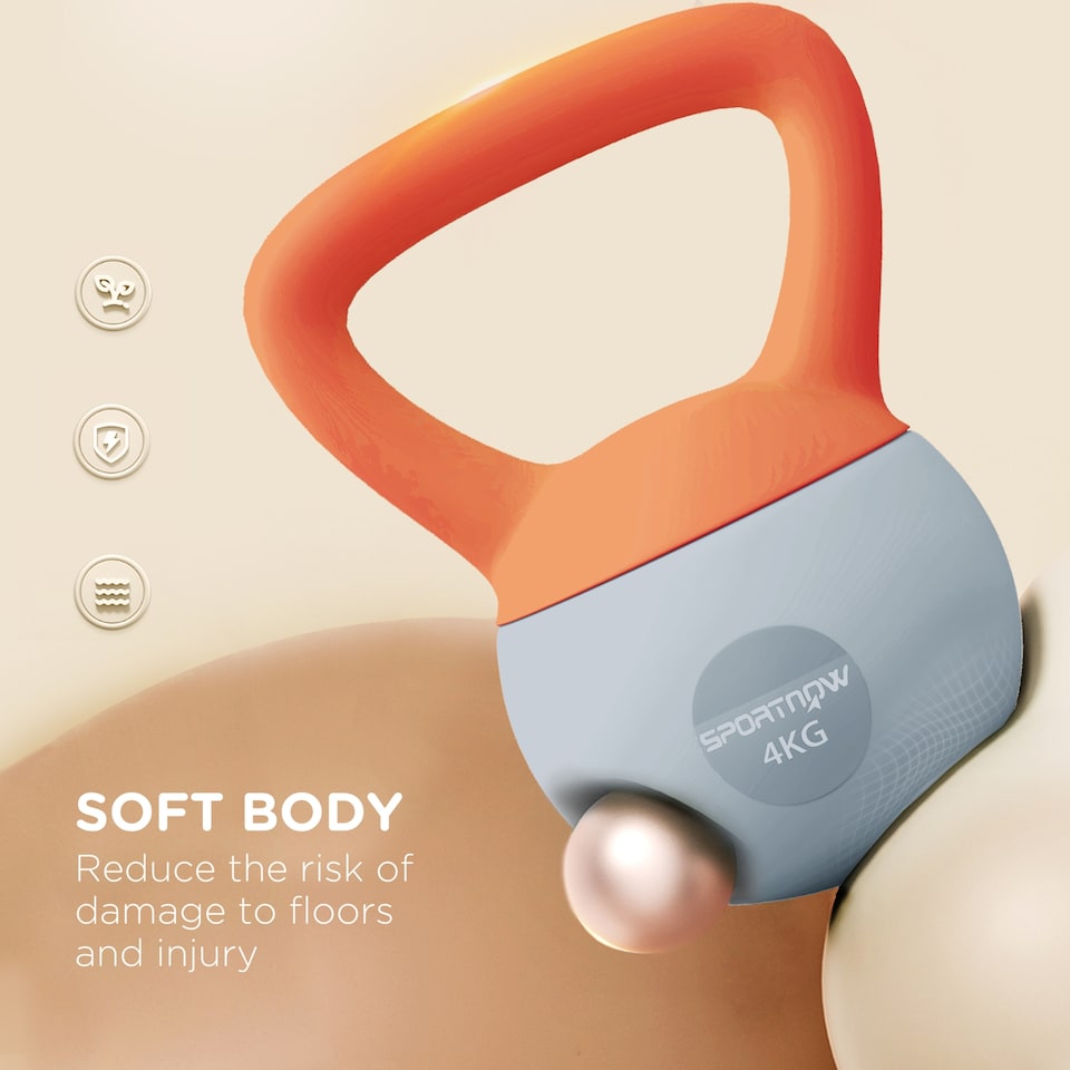 image 1 of (4KG, Orange and Grey) SPORTNOW Soft Home Kettlebell with Non-Slip Handle