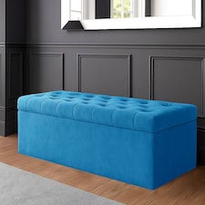 180cm SD Ottoman Storage Box, Duck Egg Velvet Upholstered Chesterfield Storage Ottoman Box