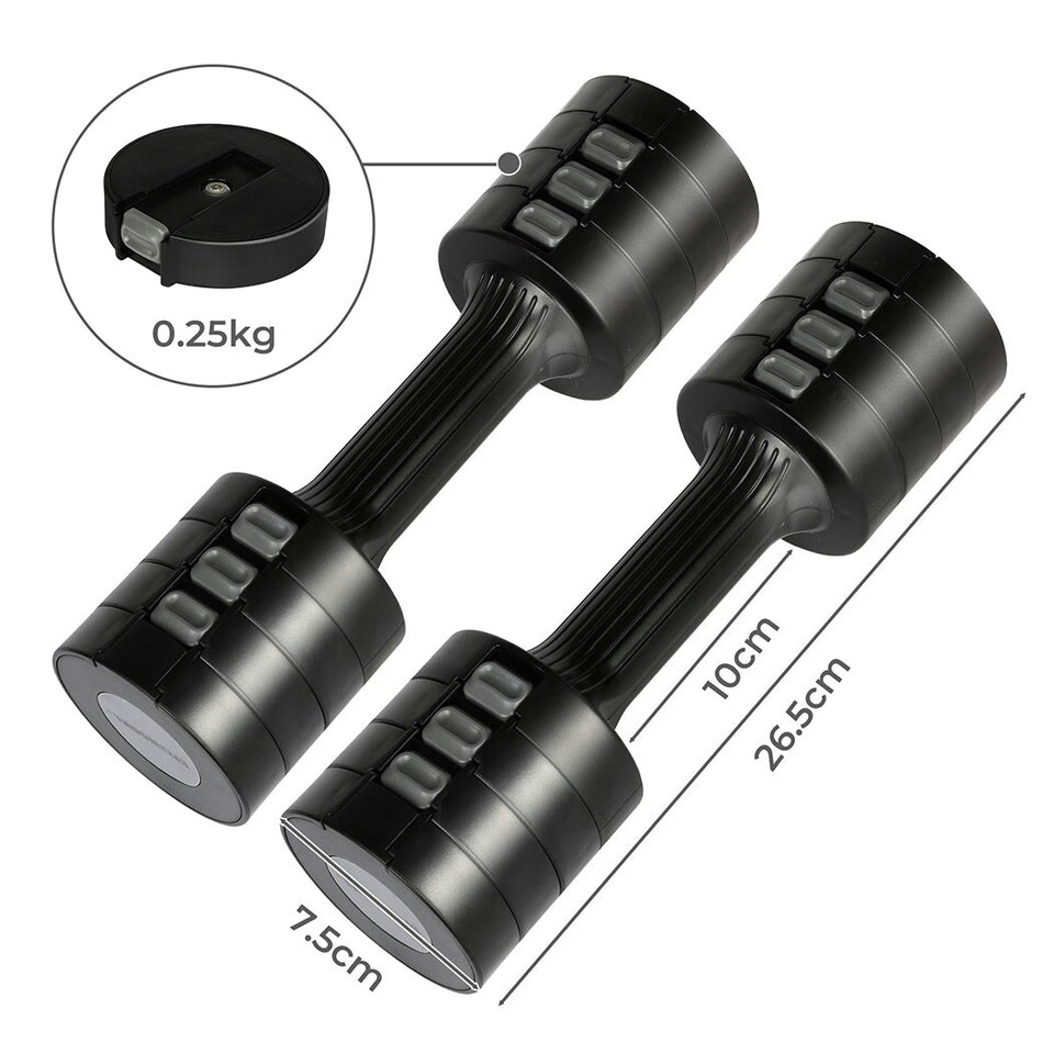 image 1 of Centra A Pair Of 1KG To 2.5KG Adjustable Dumbbells With Metal Weight Black