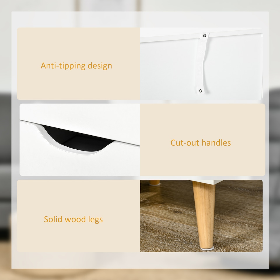 image 1 of HOMCOM Bedside Table, Bedside Cabinet with 3 Drawers, Side End Table with Pine Wood Legs for Bedroom Living Room, White