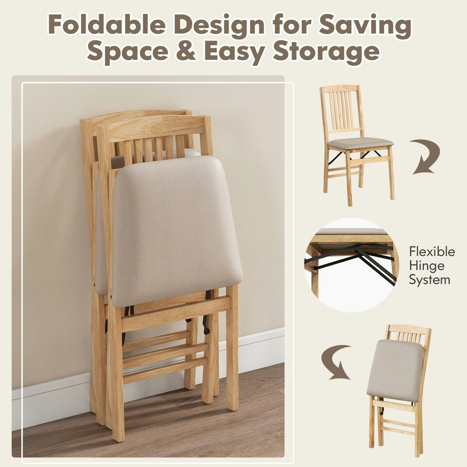 image 1 of COSTWAY Set of 2 Folding Dining Chairs Upholstered Beige White