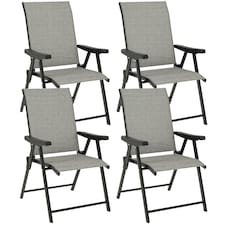 Outsunny Folding Garden Dining Chairs Set of 2 with Mesh Seat, Brown Grey | 4PCS
