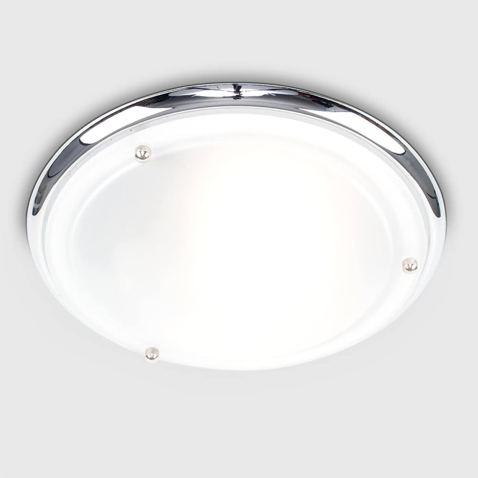 image 1 of ValueLights Flat Chrome Opal Glass IP44 Bathroom Ceiling Light and Bulb