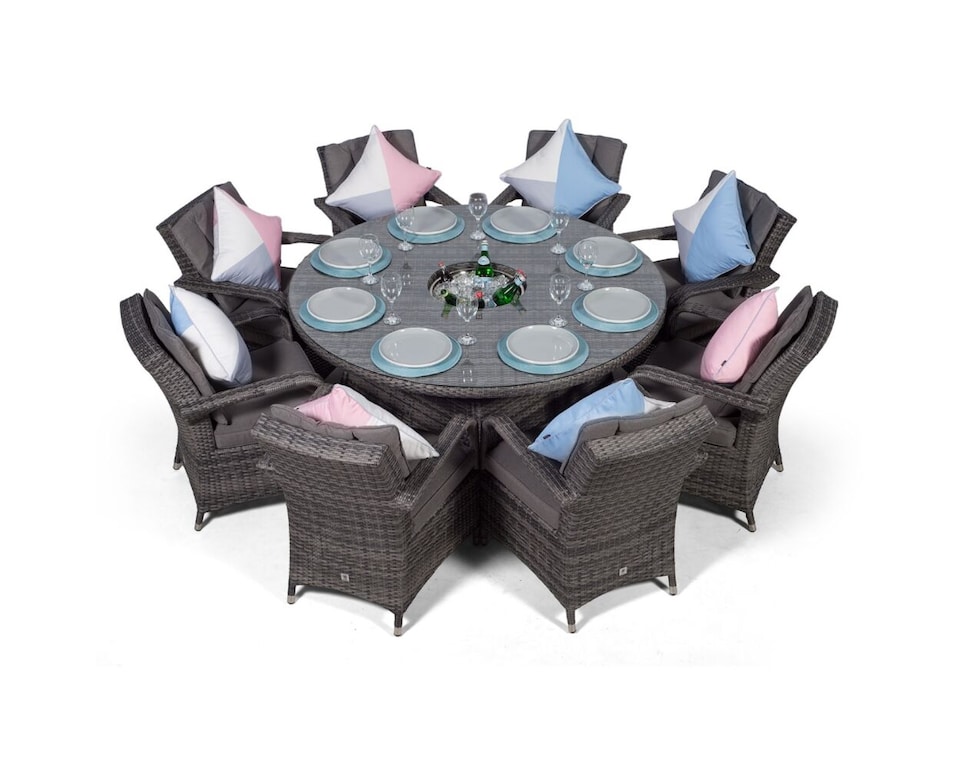 image 1 of Arizona Round 8 Seater Rattan Dining Set with Ice Bucket Drinks Cooler | Grey | Grey