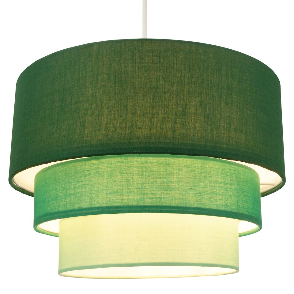 image 1 of Contemporary Round Triple Tier Forest Green Cotton Fabric Pendant Light Shade | Green