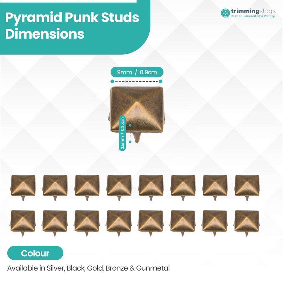 image 1 of 9mm Pyramid Shaped Nail Head Studs Square Metal Leather Rivets - 50pcs
