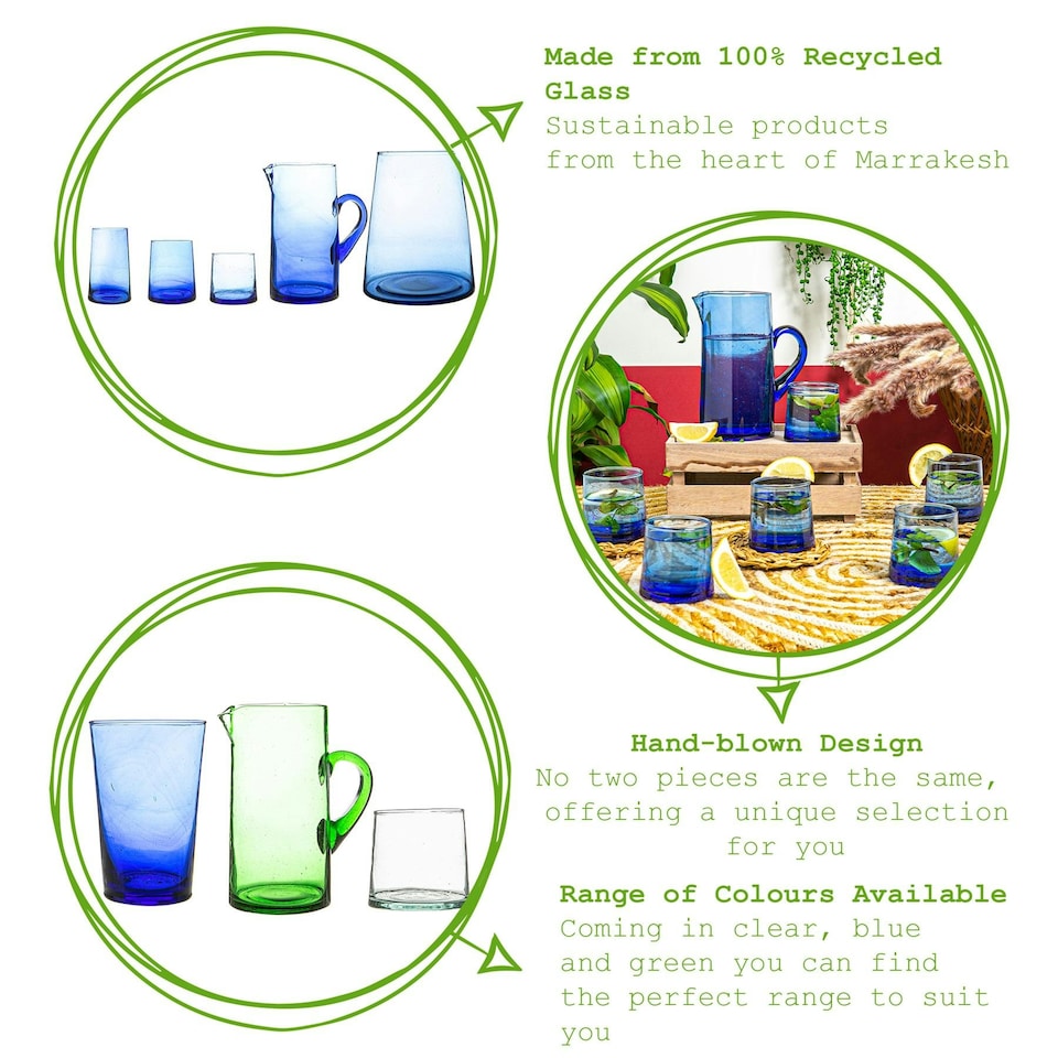 image 1 of Nicola Spring 12 Piece Merzouga Recycled Glassware Set - Blue - Highball Glasses Tumbler Glasses Drinking Glasses Blue