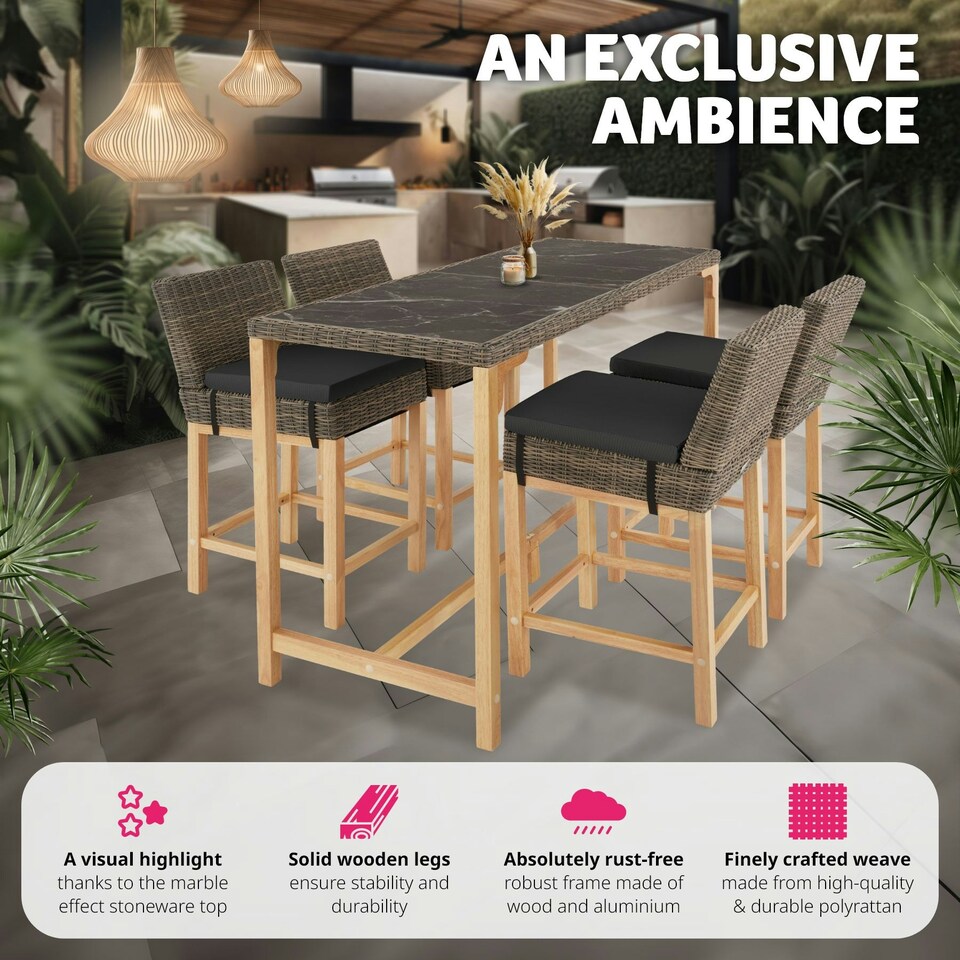 image 1 of Garden Table and Chairs - dining table Lovas with 4 bar stools Latina - Nature