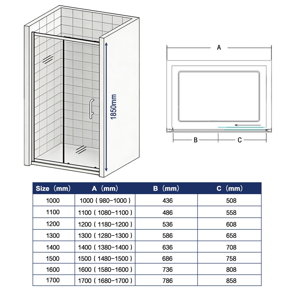 image 1 of Stech Homes 1100x1850mm Reversible Bathroom Sliding Door Shower Enclosure Cubicle with 800mm Side Panel and 1100x800mm Tray with Free Waste