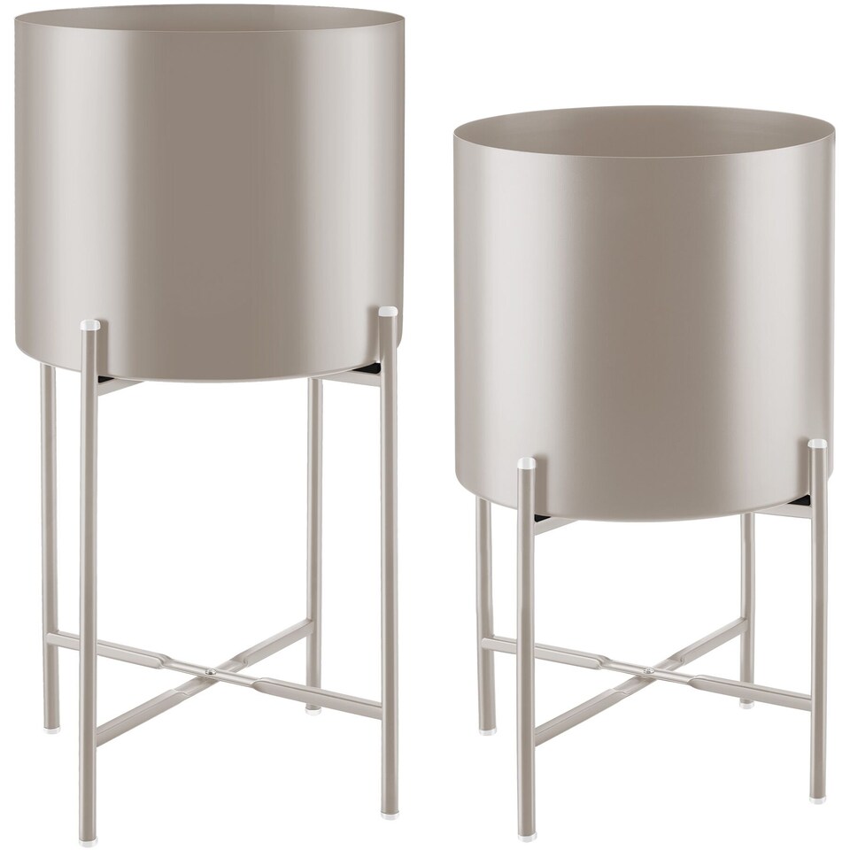 image 1 of Plant Stands Kalmar, set of 2 decorative plant pots in black steel | Brown | taupe | 31 x 31 x 56 cm | 1