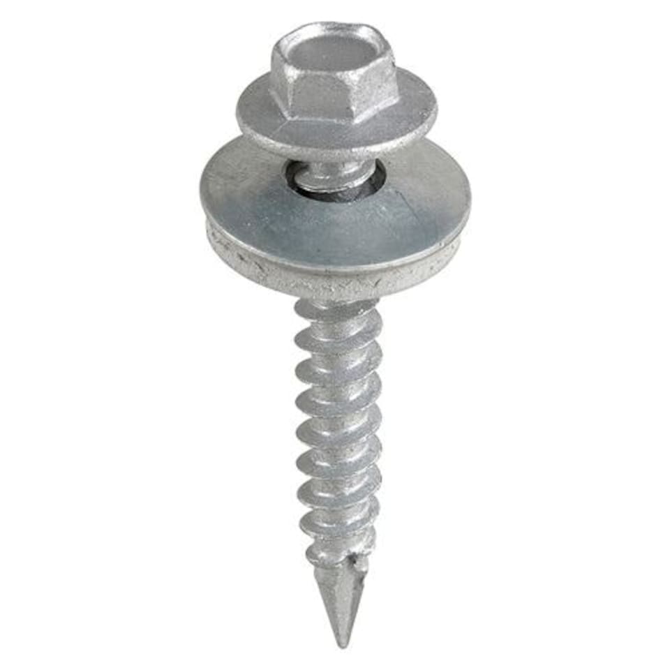 image 1 of Timco - Metal Construction Thin Sheet Metal to Timber Screws - Hex - EPDM Washer - Slash Point - Exterior - Silver Organic (Size 6.3 x 25 - 100 Pieces)