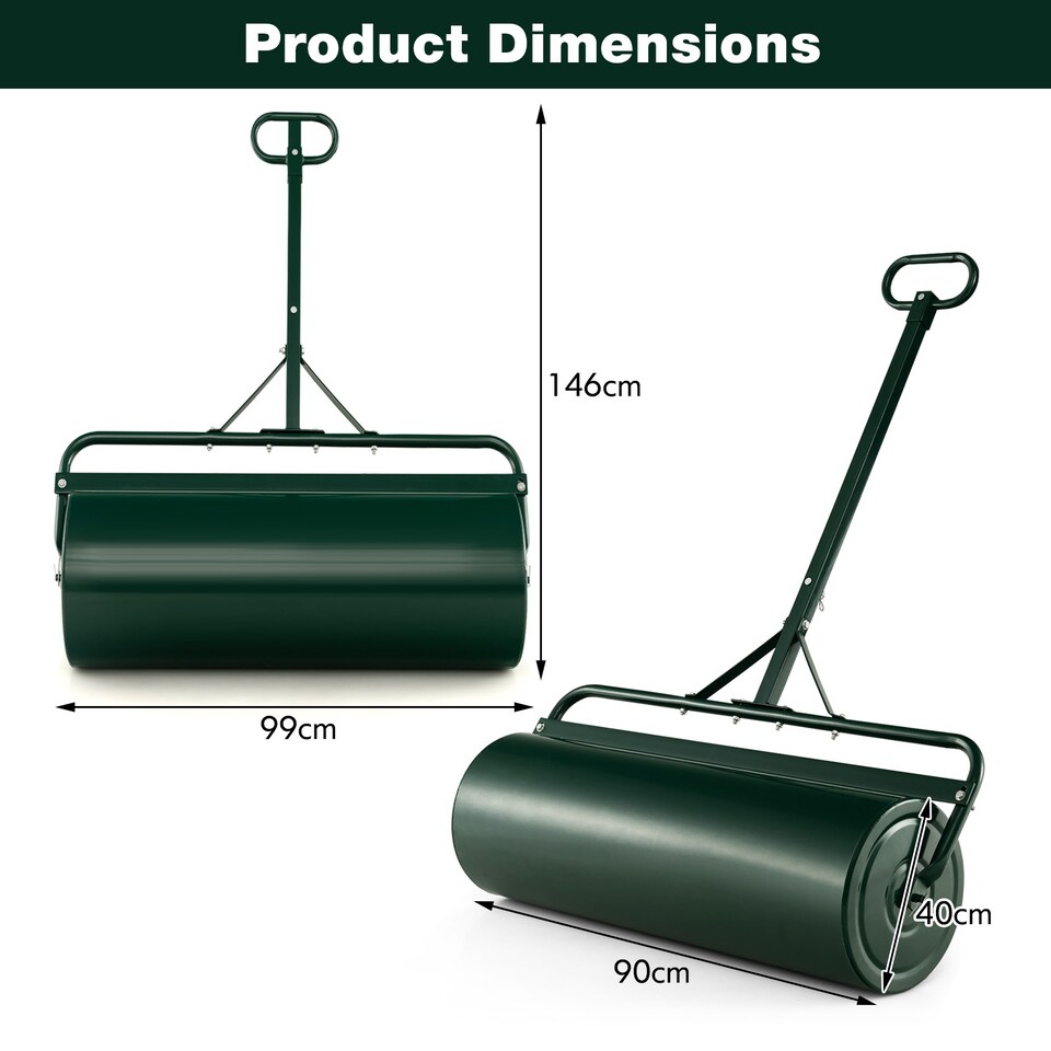 image 1 of COSTWAY Metal Lawn Roller Push/Tow-Behind Lawn Roller-Green