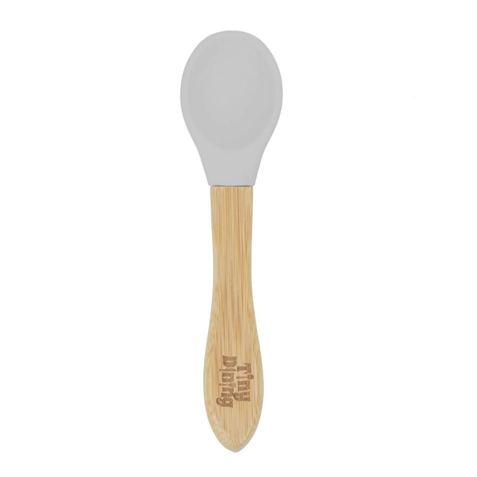 image 1 of Tiny Dining Children's Bamboo Silicone Tip Spoon - Grey