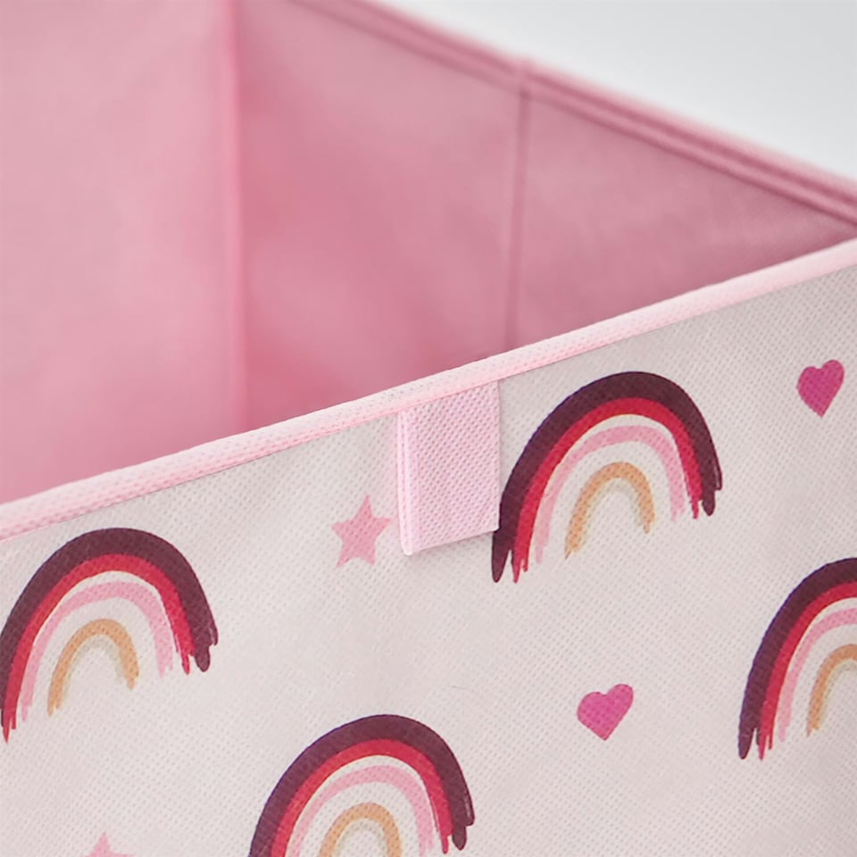 image 1 of OHS Kids 2 Pack Rainbow Print Folding Storage Cube Boxes, 27x27cm - Blush Pink