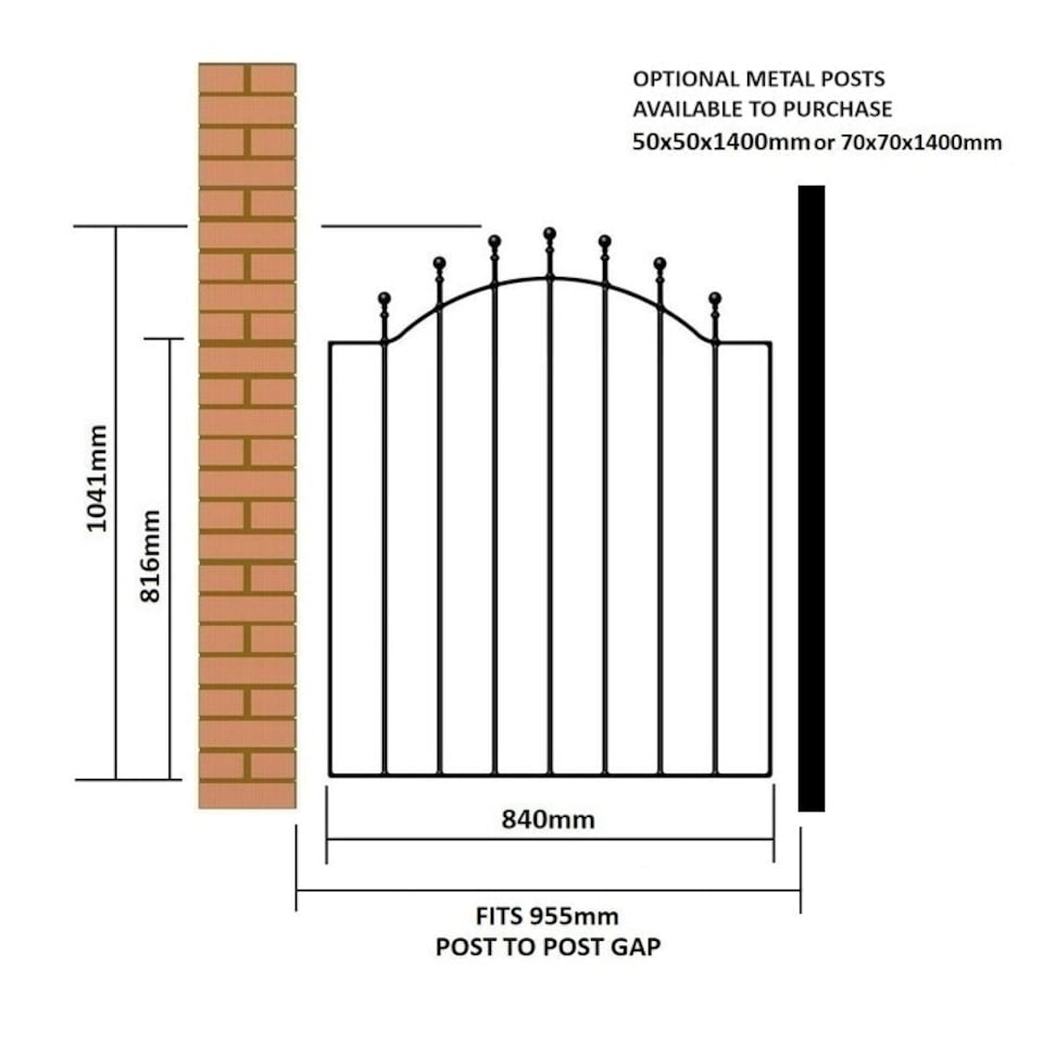 image 1 of Manor-Weston Low Ball Top Single Gate - Solid Steel - Fits Gap of 955 mm x 1041 mm High - Electro Galvanised/Black Powder Coated Black