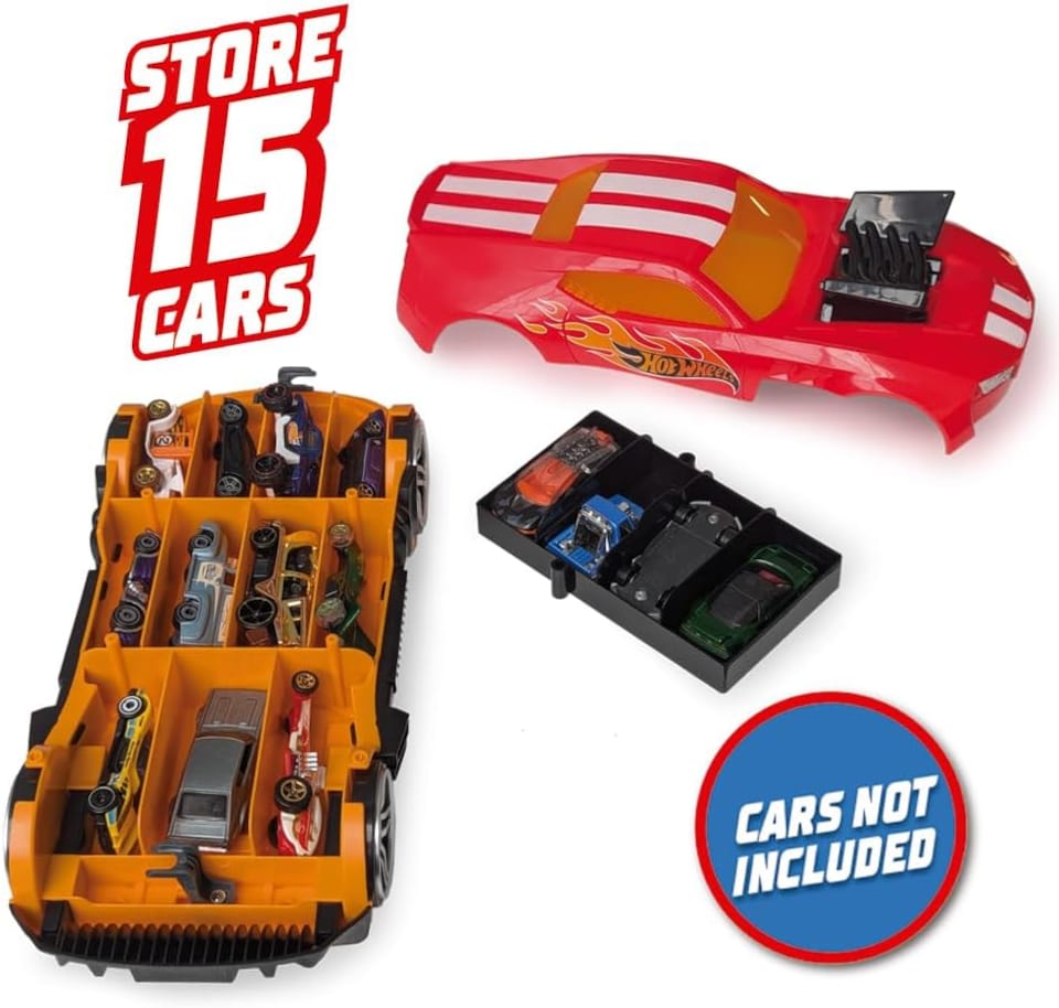 image 1 of Hot Wheels NEW Car Storage 2in1 Race N' Haul free wheel Car Storage case with Retractable Handle - Stores up to 15 cars (cars not included) | Red
