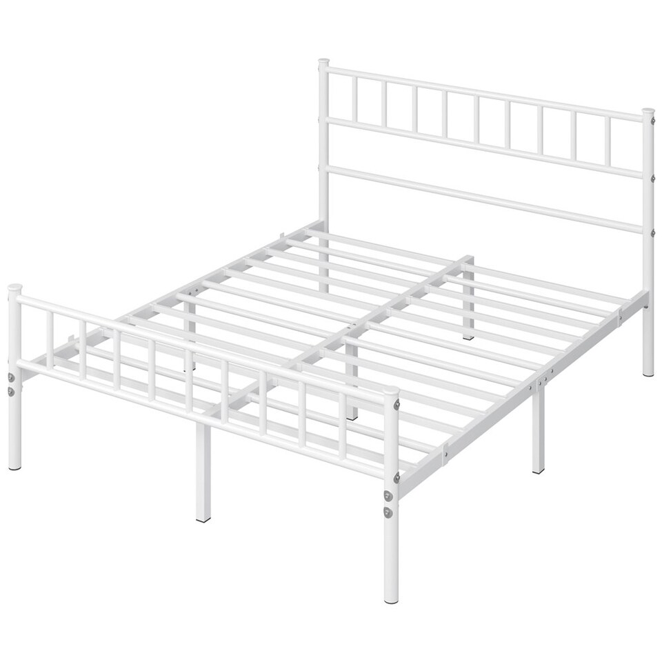 image 1 of Yaheetech 4ft6 Double Metal Bed Frame with Slatted Headboard White