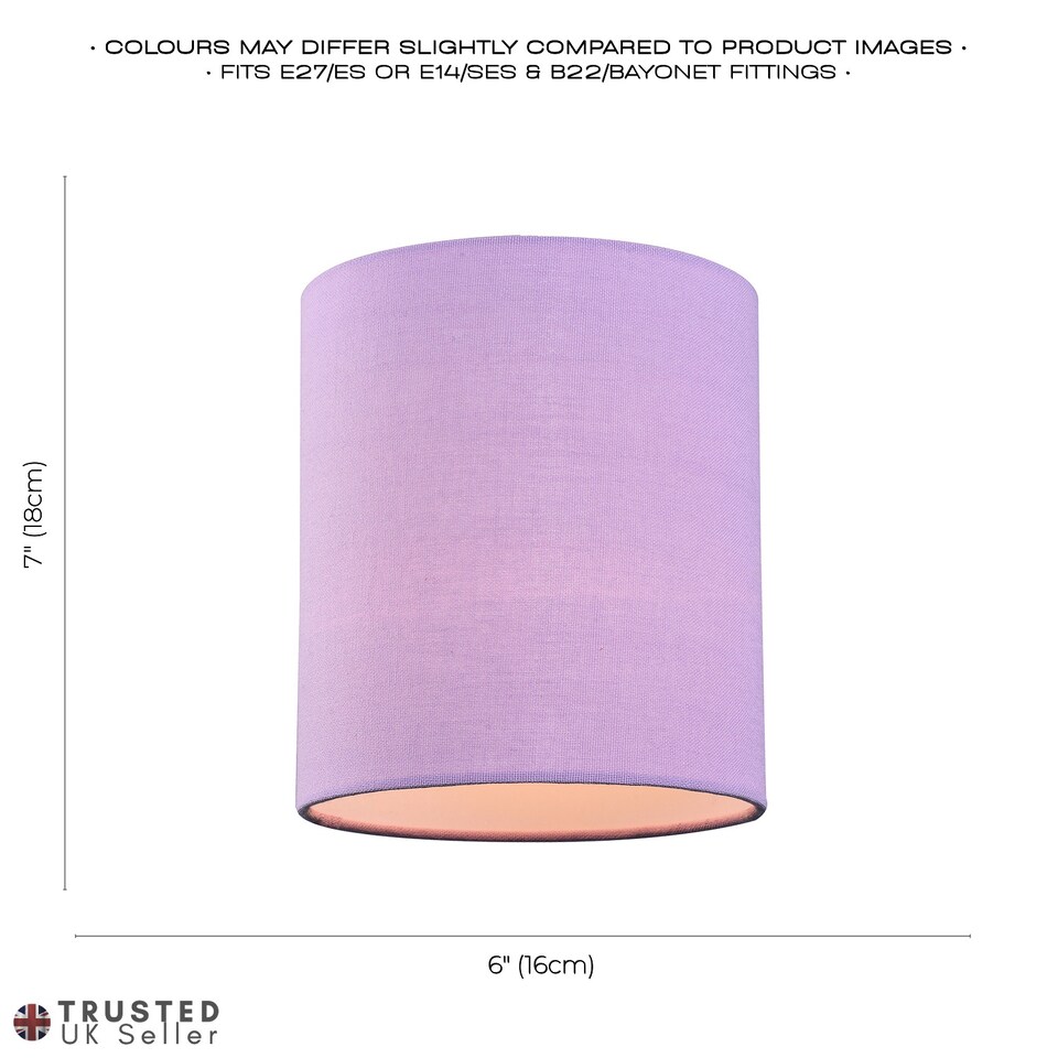 image 1 of Contemporary and Elegant Soft Lilac Linen Fabric 18cm High Cylinder Lamp Shade | Purple