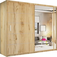 Stylish 180cm Sliding Wardrobe with Full Mirror Door & Lined Panel Design | White, Black, Grey Finish Brown | Oak180cm