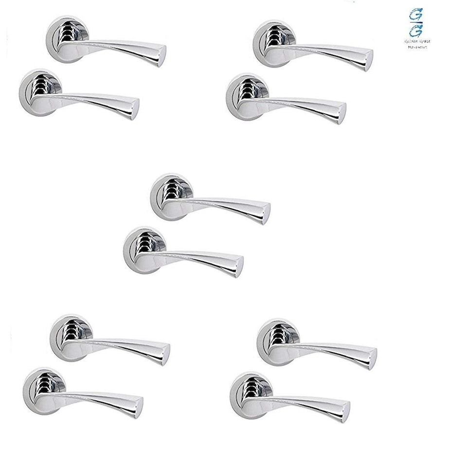 Golden Grace 5 Pairs Astrid Door Handles on Round Rose in Polished Chrome Finish | Chrome | 5 Pairs