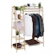 image 1 of Neo Bamboo Rack Clothes with Storage Shelf Hanging Rail and Side Hooks Brown