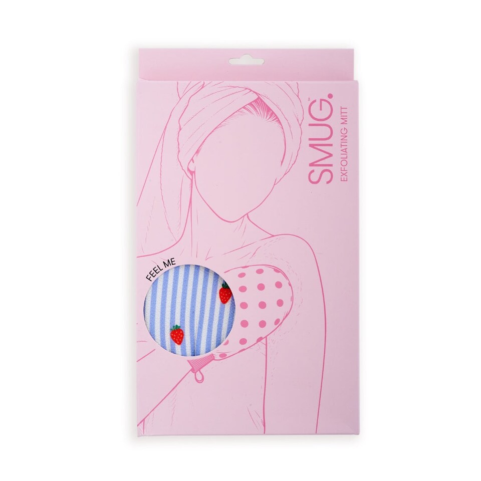 image 1 of SMUG Exfoliating Mitt - Strawberry Stripe Print