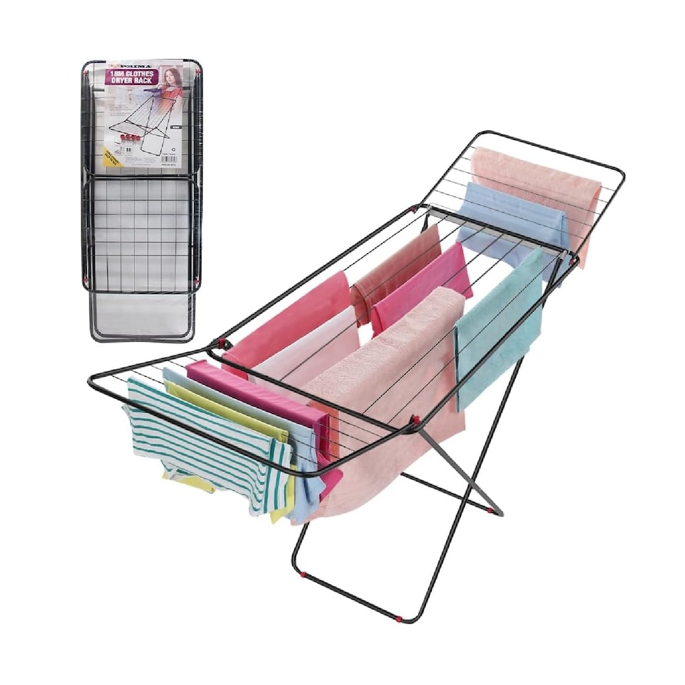 image 1 of 18m Cloth Dryer Rack Stand Towel Rail Airer Concertina Laundry Washing Winged