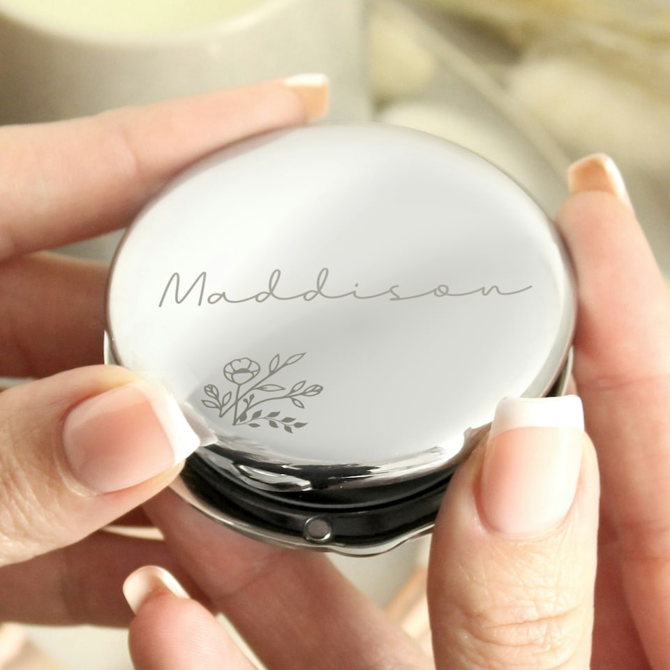 image 1 of Personalised Floral Round Compact Mirror