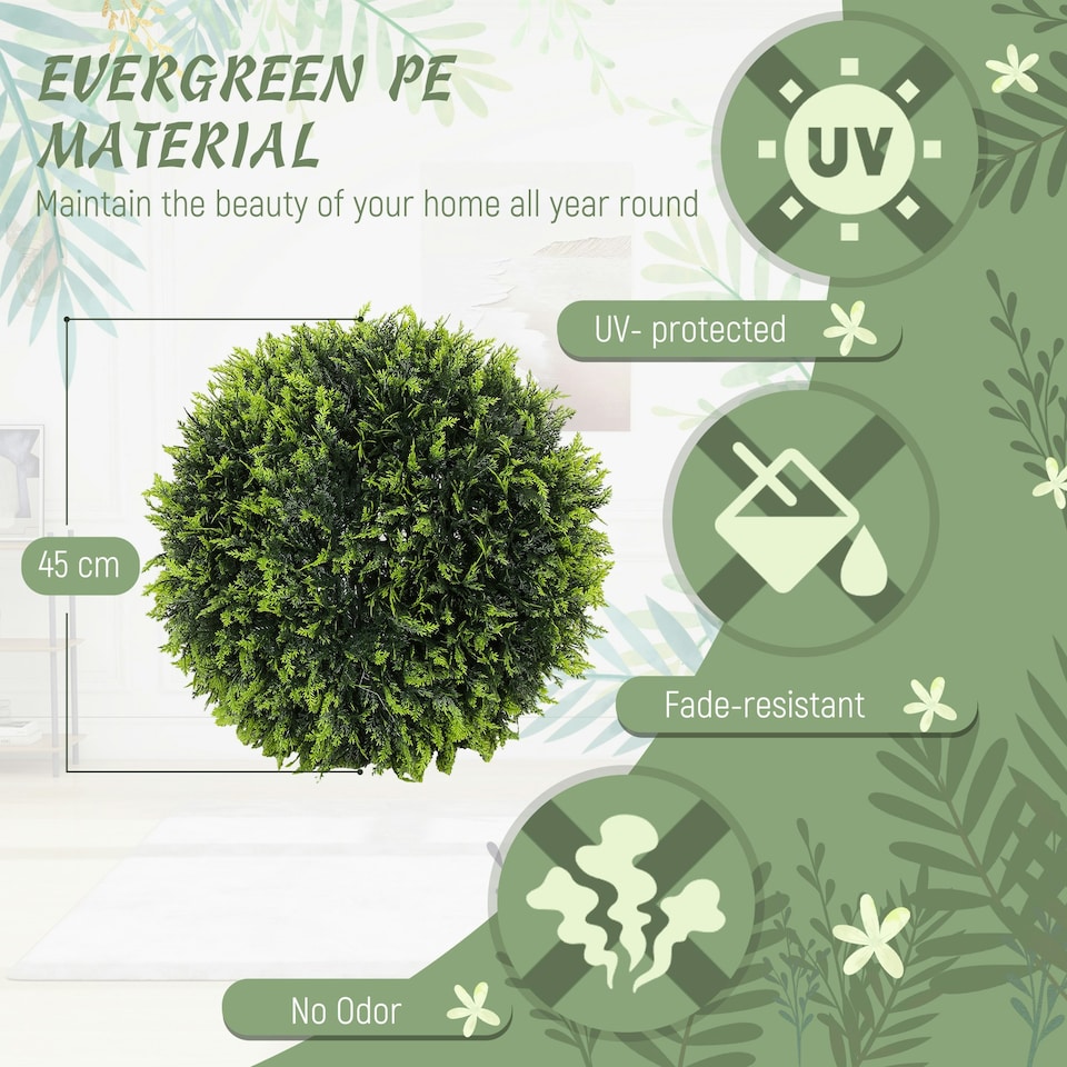 image 1 of HOMCOM Set of 2 Artificial Plant Topiary Balls, Faux Plants for Decor, Green