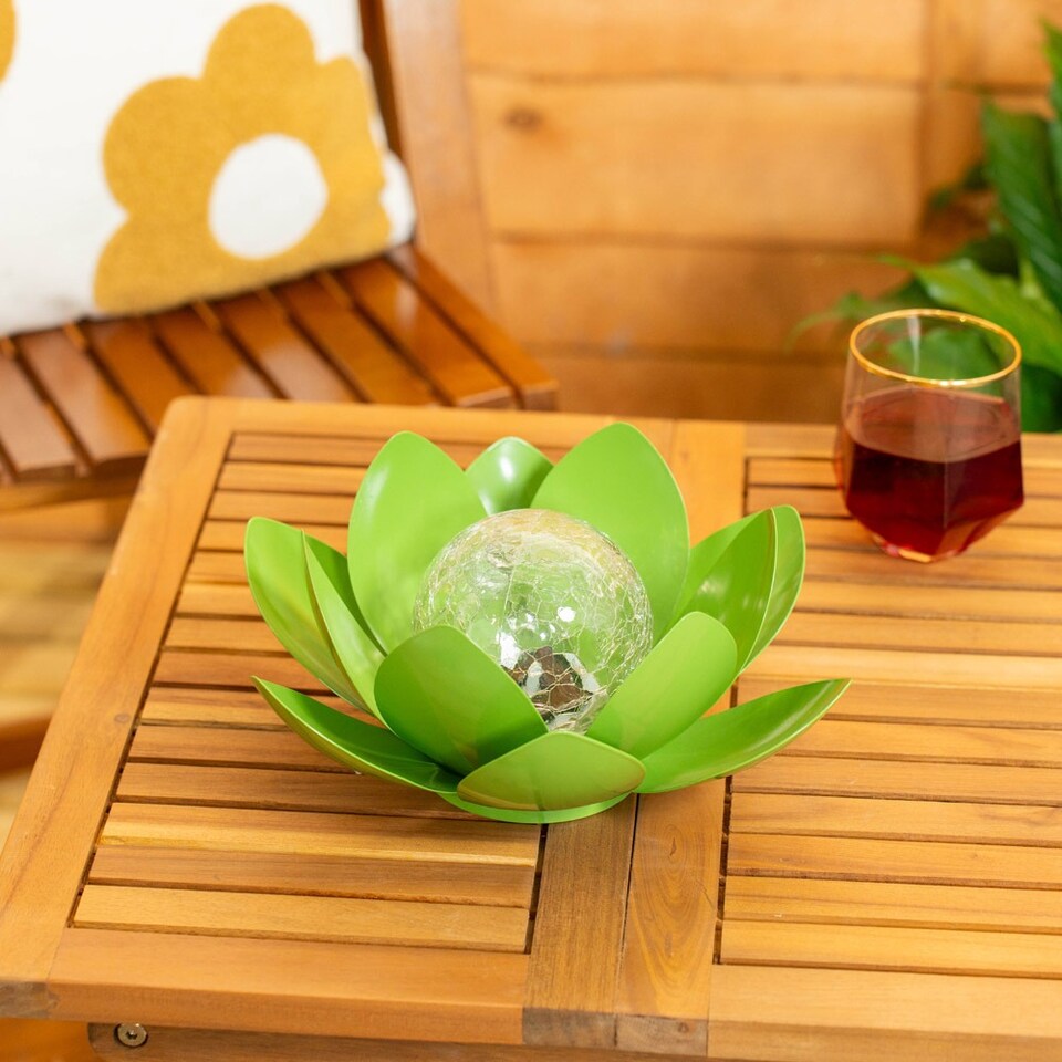 image 1 of ValueLights Green Solar Powered Outdoor Waterlily Lotus Flower Decoration Garden Light | Green