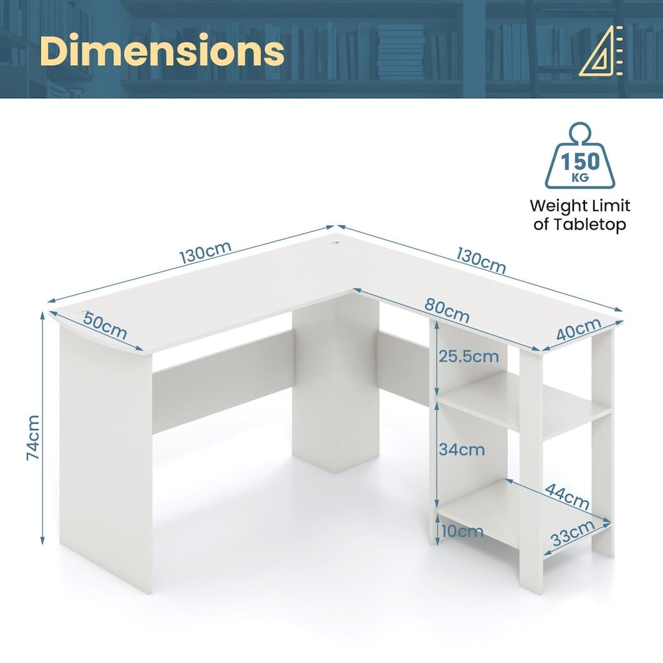 image 1 of COSTWAY L-Shaped Corner Computer Desk Workstation Desk White