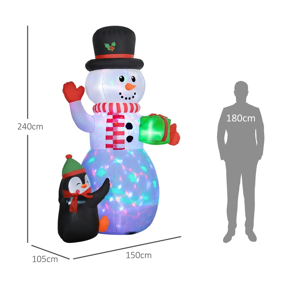 image 1 of Outsunny 8FT Inflatable Snowman Holding Gift Box w/ Penguin and LED Lights