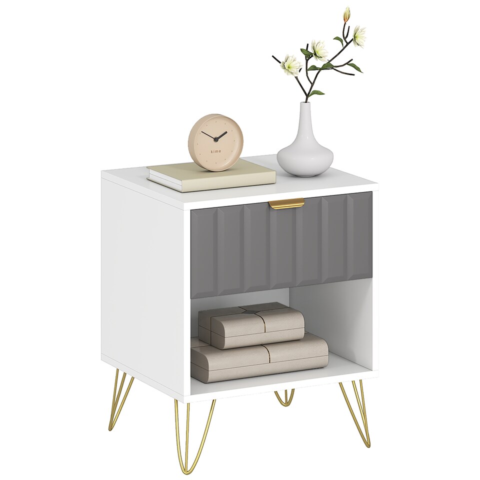 image 1 of HOMCOM Bedside Table with Drawer, Modern Bedside Cabinet with Open Compartment and Handle, Bedside Drawers for Bedroom, Living Room, White