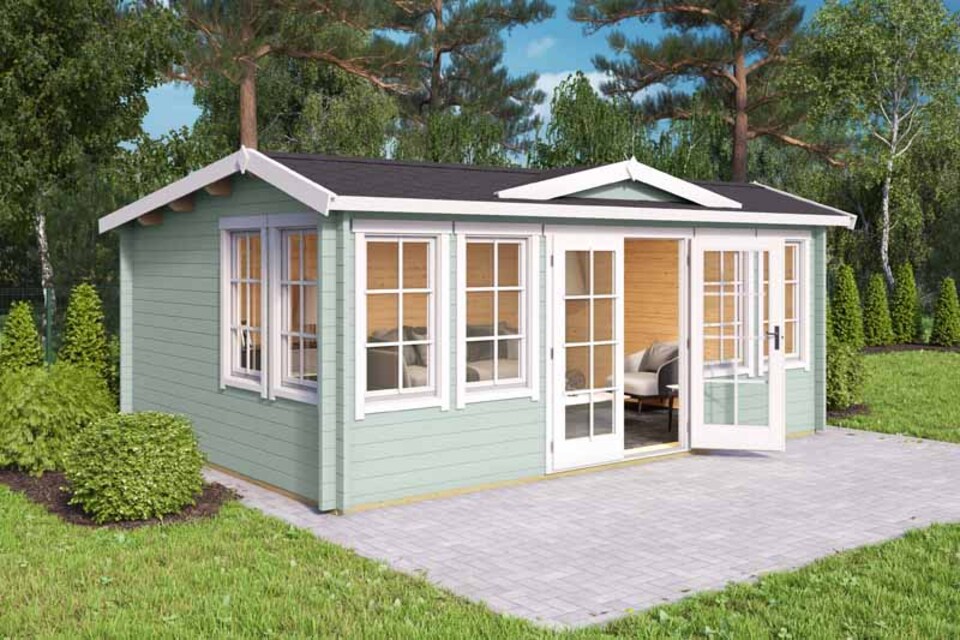 image 1 of Balmoral-Log Cabin, Wooden Garden Room, Timber Summerhouse, Home Office - L570 x W421.3 x H239.4 cm | Brown