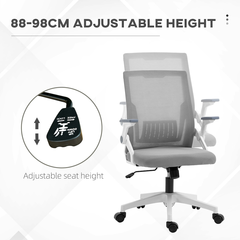 image 1 of Vinsetto Mesh Office Chair with Lumbar Support, Flip-up Arm, Wheels, Grey