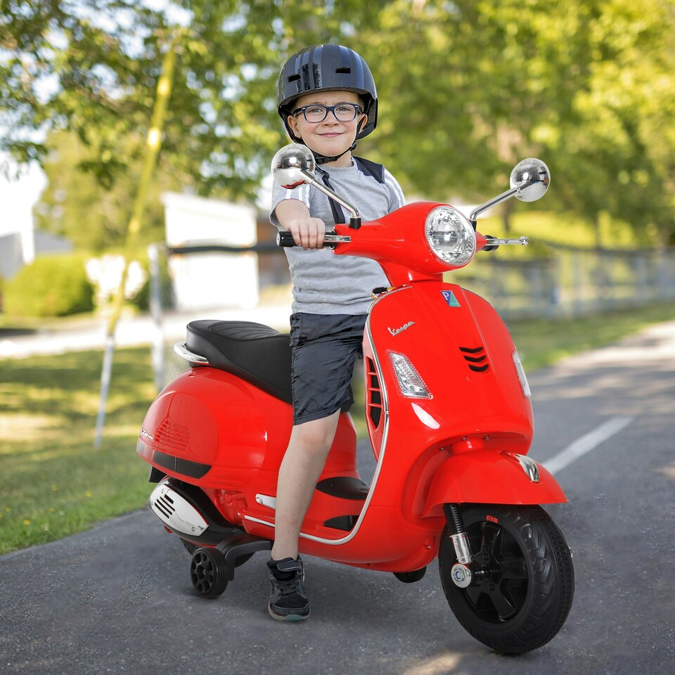 image 1 of HOMCOM Kids Ride On Licensed Vespa Motorcycle 6V Boys Girls MP3 Music LED Lights