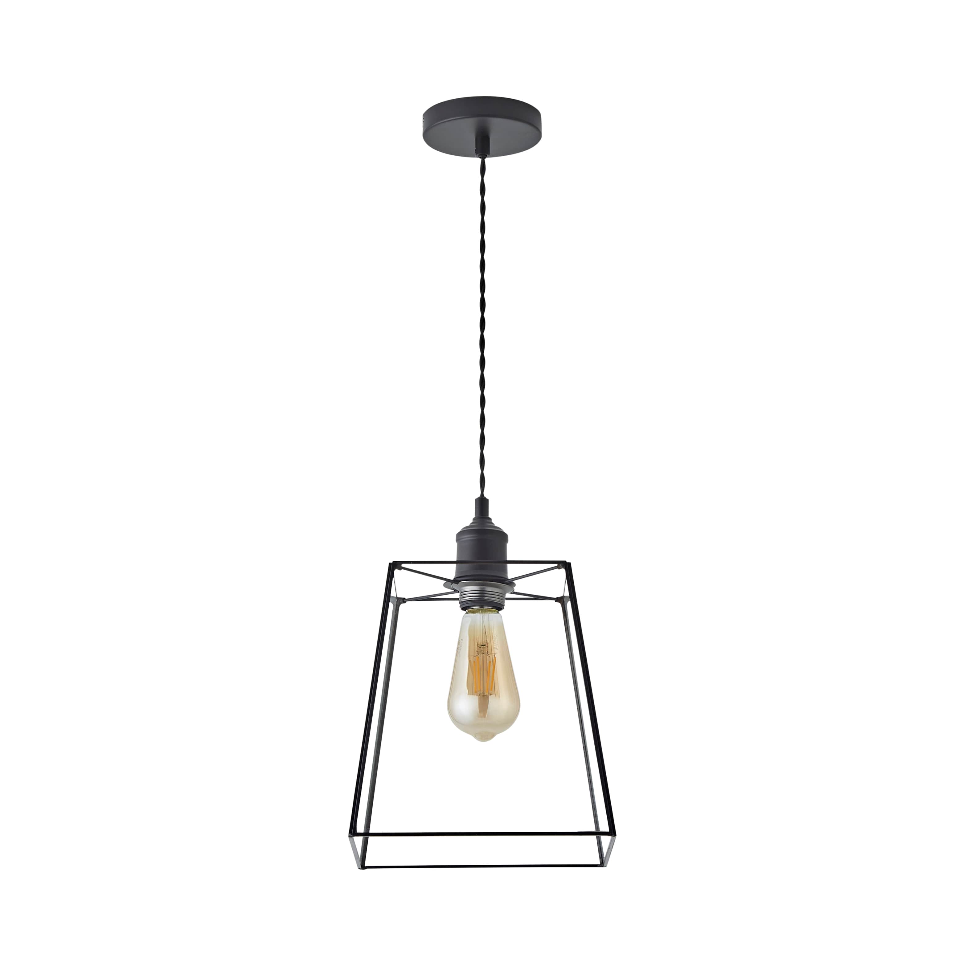 ValueLights Susie Glass Lantern Lamp Shade Single Drop Ceiling Pendant Light in Black