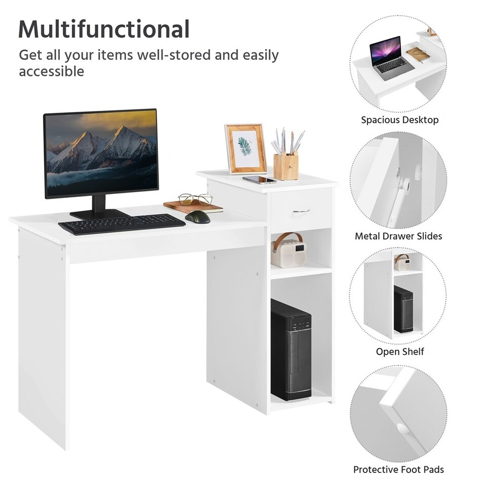 image 1 of Yaheetech Computer Desk Laptop Table w/Drawer & Shelves | White