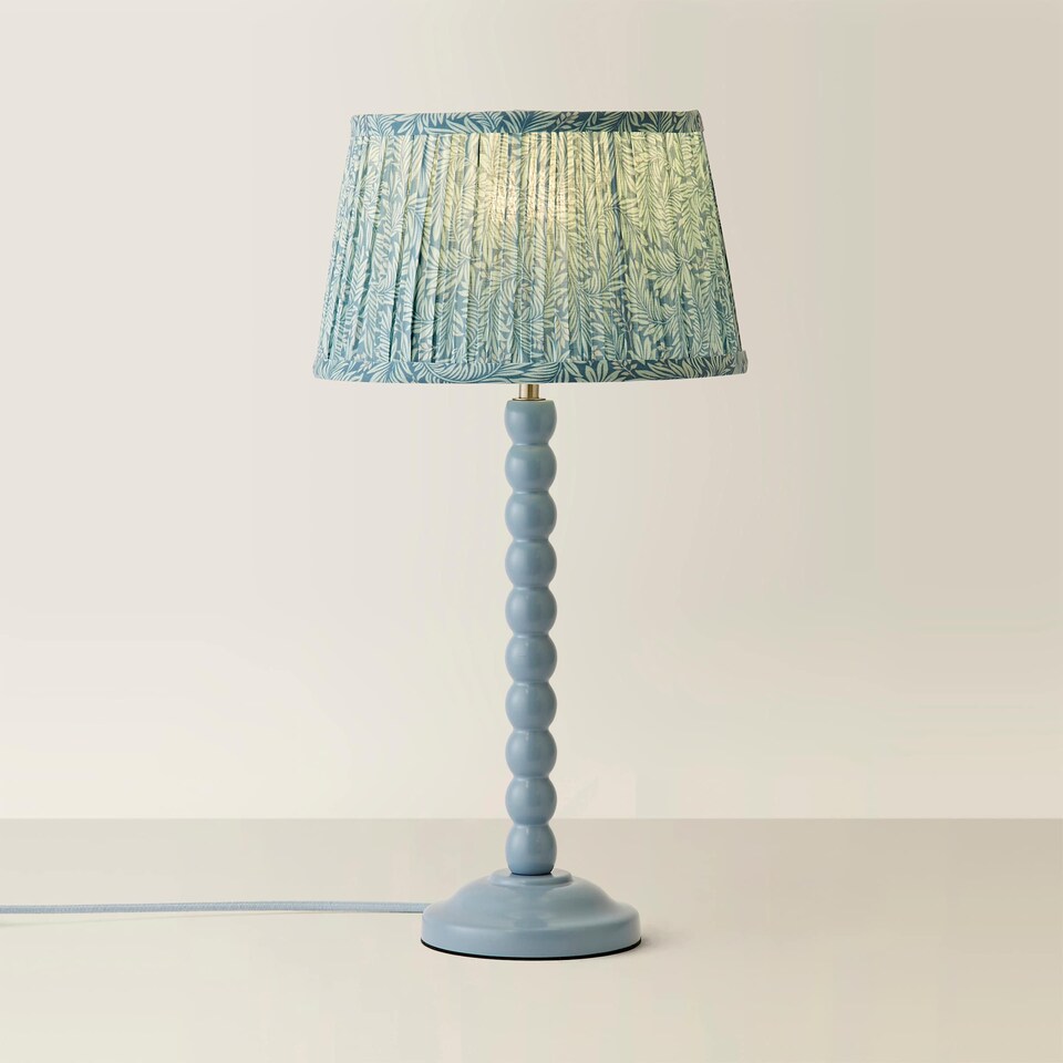 image 1 of ValueLights Bobbin Pastel Blue Table Lamp Leaf Pleated Shade