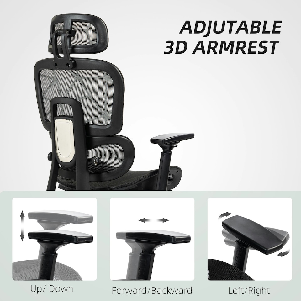 image 1 of HOMCOM Ergonomic Office Chair Swivel Computer Chair with 3D Armrest Black