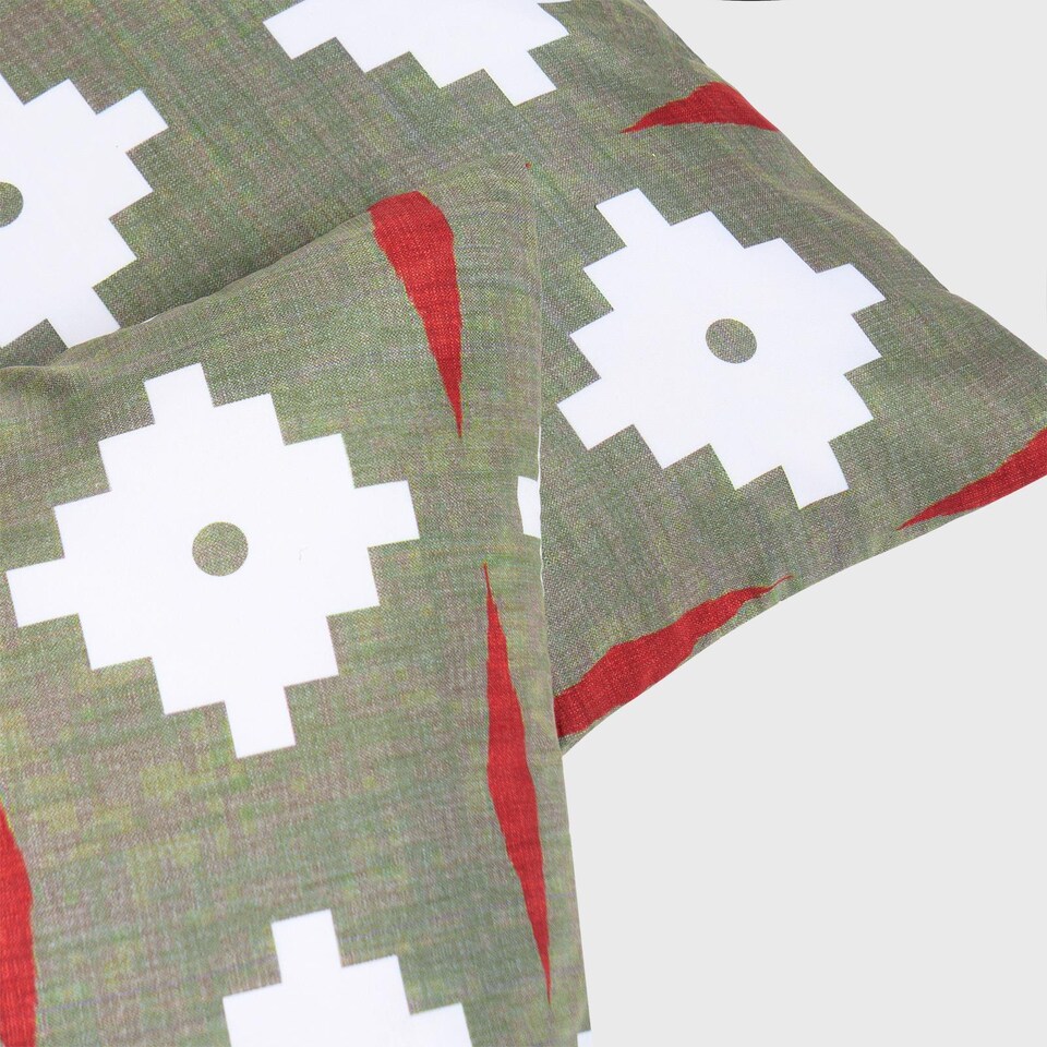 image 1 of OHS 2 x Geo Print Garden Cushion Covers Outdoor Water Resistant | Green | Olive