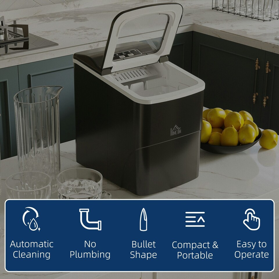 image 1 of HOMCOM Ice Maker 12kg/24H Production with Scoop Basket for Home Office Black